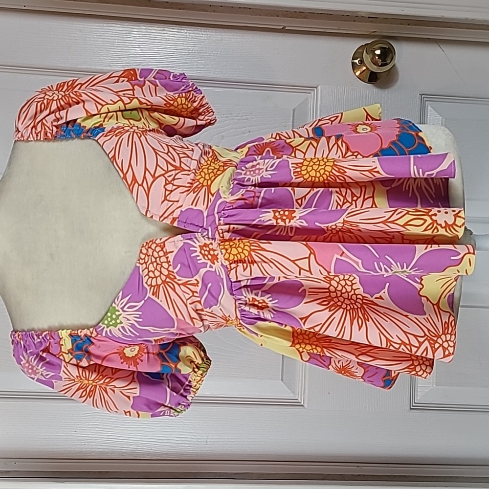 Entro Cropped Babydoll Blouse NWOT Floral Neon Bright
